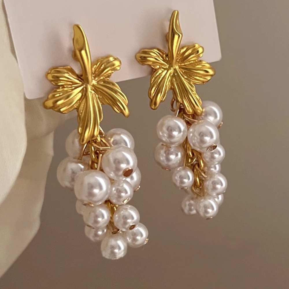 Grape Bunch Faux Pearl Earrings